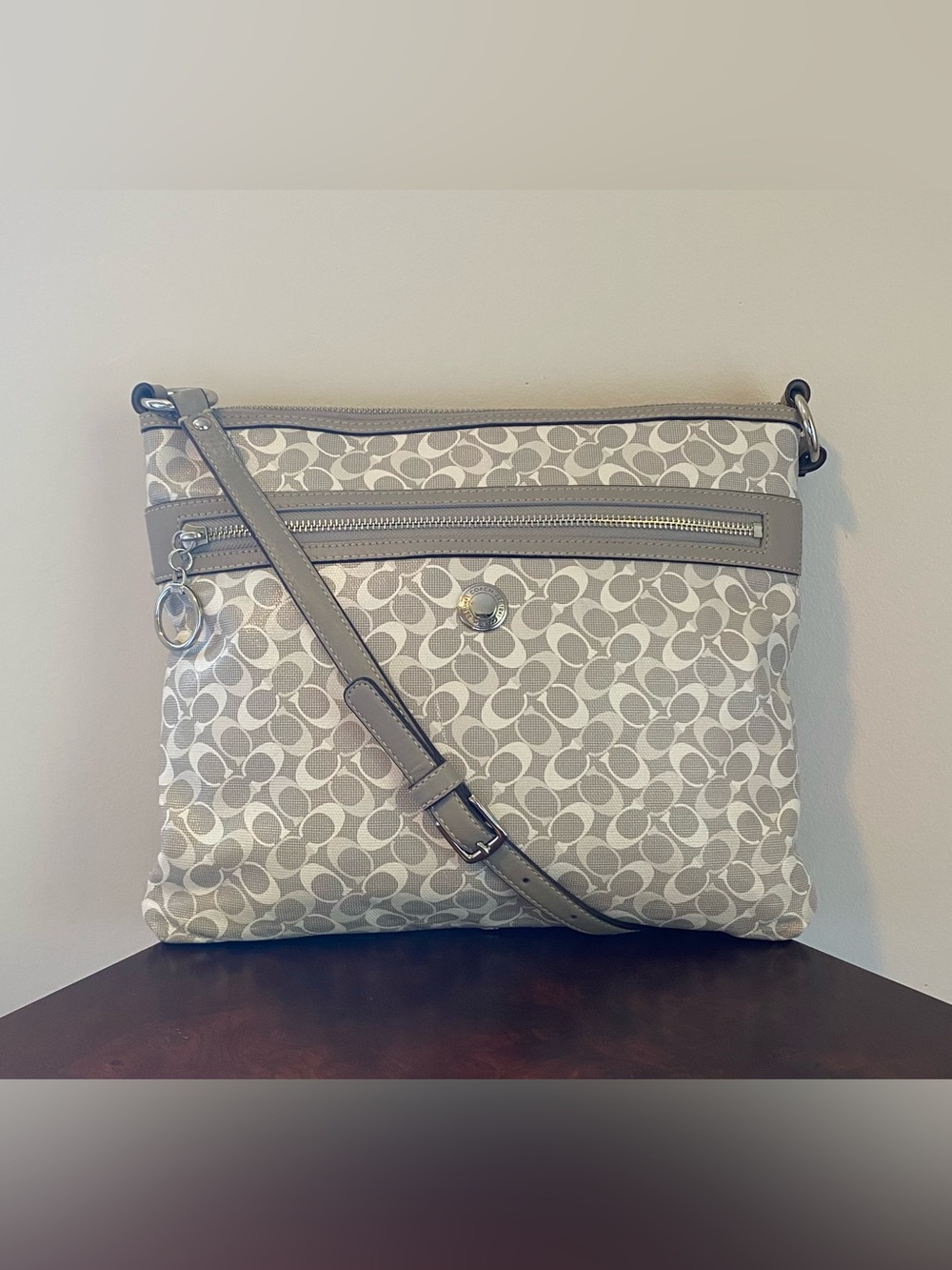 COACH Chelsea File Crossbody Gray Coated Canvas